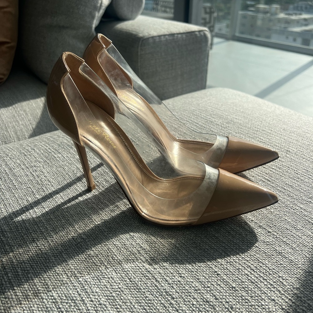 Gianvito Rossi Tan Stiletto Heels with Transparent Sides